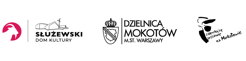 Trzy logotypy: Służewski Dom Kultury, Urząd Dzielnicy Mokotów, Zakochaj się w Warszawie na Mokotowie.