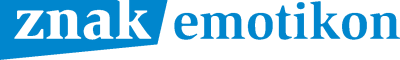 Logotyp wydawnictwa Znal emotikon. Pierwszy wraz to jest biały na niebieskim tle, drugi - niebieski na białym tle.